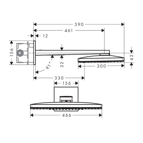 Верхний душ Hansgrohe Rainmaker Select 460 3jet, EcoSmart, с держателем