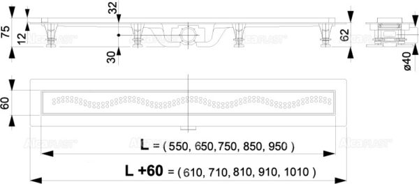 Душевой лоток Alcadrain Simple с решеткой, хром (AG100101950)