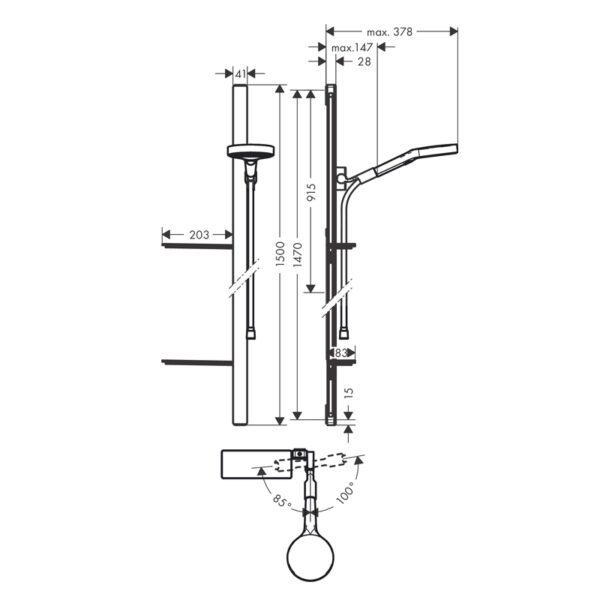 Душевой набор Hansgrohe Rainfinity 130 3jet со штангой 150 см. и мыльницей