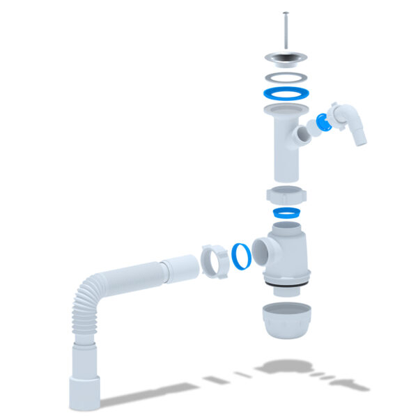 Сифон для раковины Ани Пласт Грот 1 1/2"*40 с отводом для стиральной машины, с гибкой трубой 40*40/5