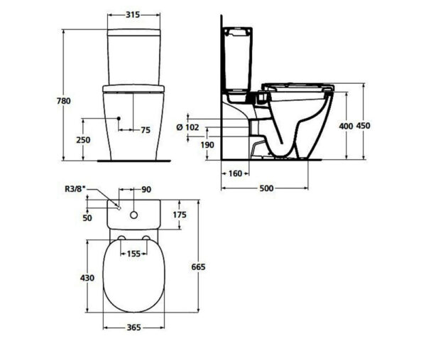 Чаша унитаза Ideal Standard Connect без бачка и сиденья (E803601)