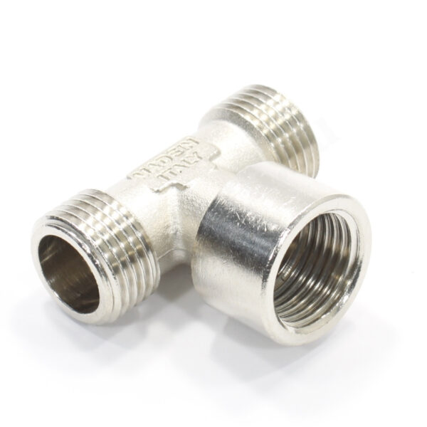 Тройник 1/2"-1/2"-1/2", General Fittings 2700 12, резьба-резьба, нар.- вн.- нар., латунь (никель)