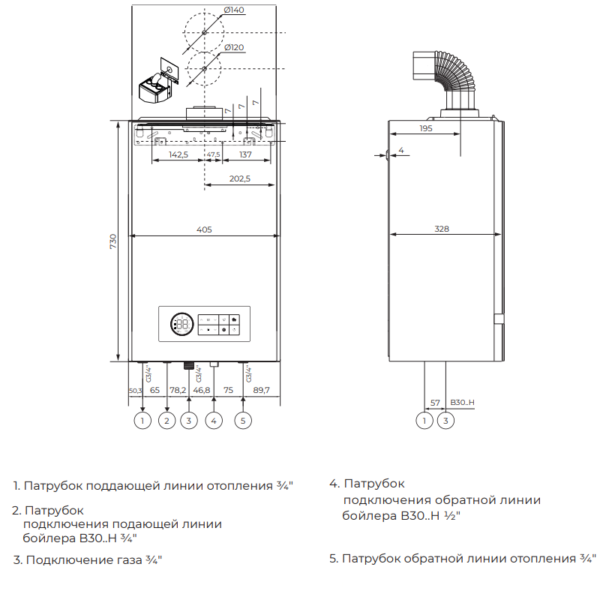 Котел газовый одноконтурный Meteor Thermo B30 32H (32 кВт), 220В