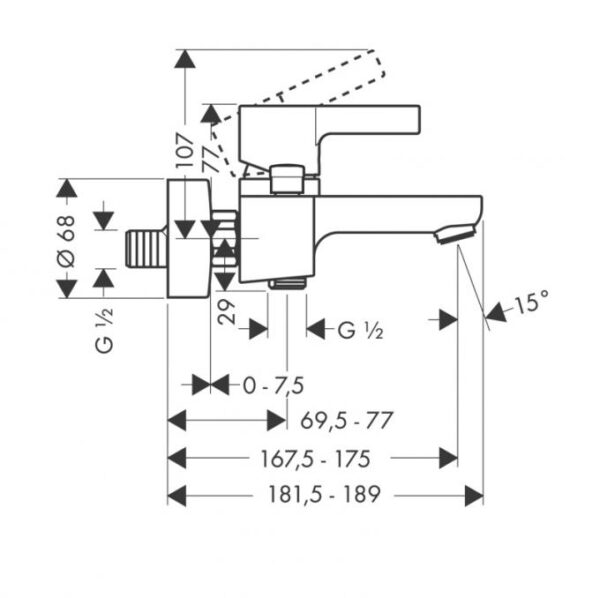 Hansgrohe Metris S Смеситель для ванны, однорычажный, ВМ, 1/2