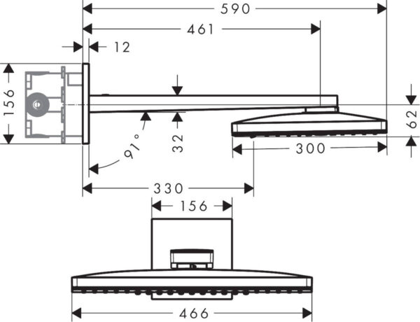 Верхний душ Hansgrohe Rainmarket Select 460 2jet, черный хром