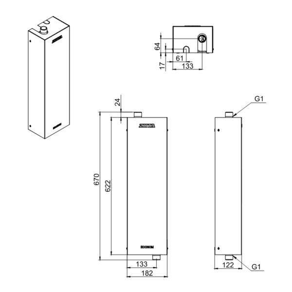 Котел электрический Zota Econom V2 9 (9 кВт), 220/380В