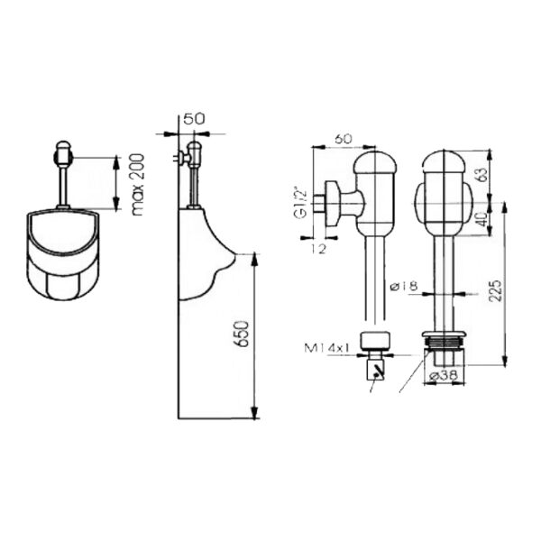 Смывной механизм Ideal Standard для писсуара 1/2
