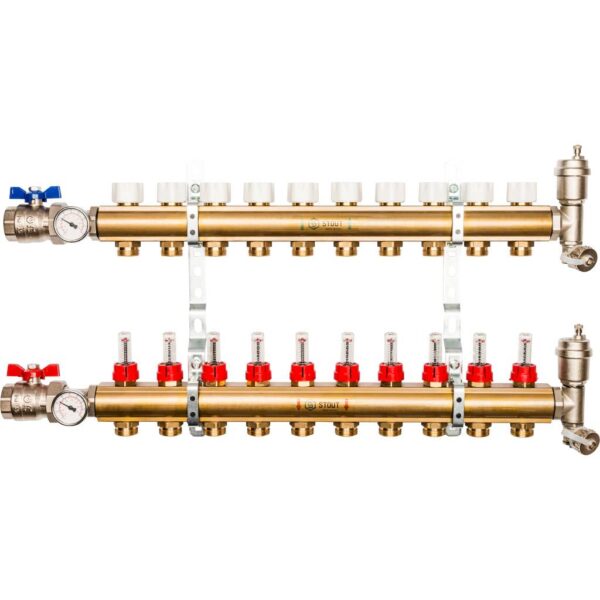 SMB 0473 000010 STOUT Распределительный коллектор из латуни с расходомерами 10 вых.