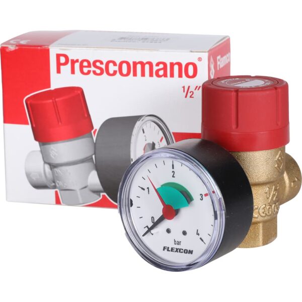 27683 Flamco Предохранительный клапан с манометром'Prescomano 1/2 x 1/2 - 3bar