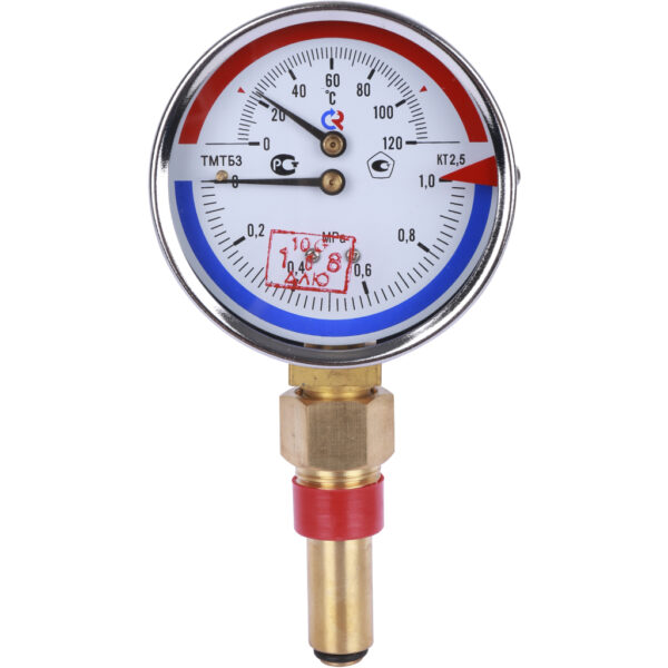 00000002331 РОСМА ТМТБ-31Р.1 (0-120 С)/(0-1,0 MPa) G1/2 ТЕРМОМАНОМЕТР 80мм, длина клапана 46мм, ради