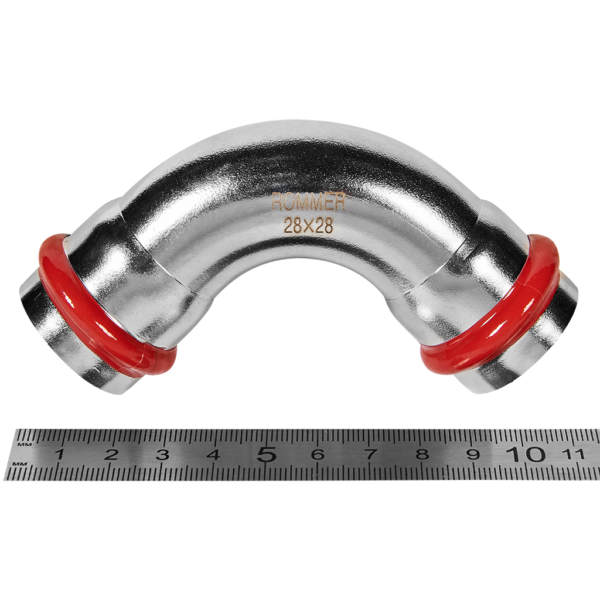 RSS-0003-000028 ROMMER Угольник 90° ВПр-ВПр, 28, из нержавеющей стали прессовой
