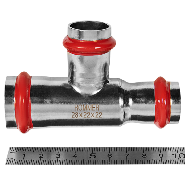 RSS-0014-282222 ROMMER Тройник переходной ВПр, 28х22х22, из нержавеющей стали прессовой