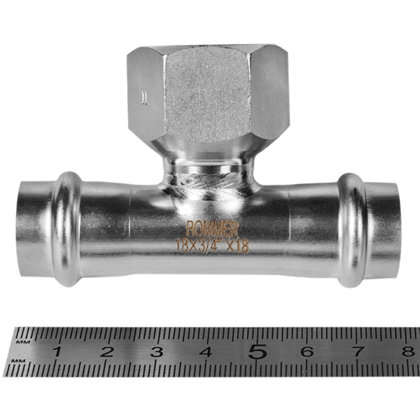 RSS-0015-001834 ROMMER Тройник-переходник ВПр-ВР, 18х3/4, из нержавеющей стали прессовой