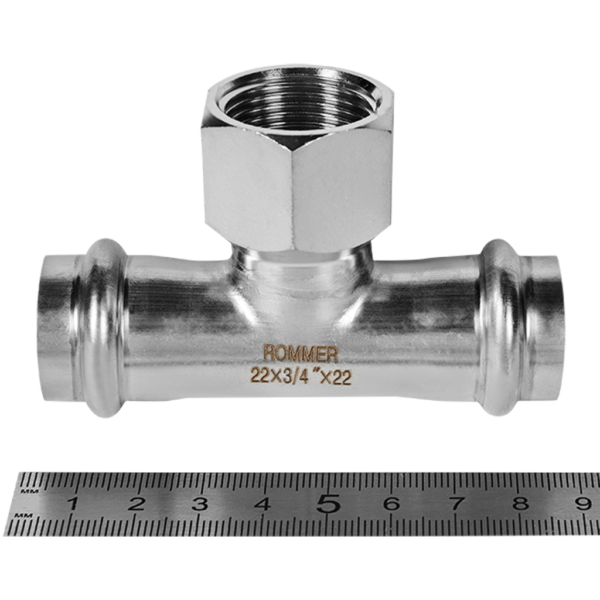 RSS-0015-002234 ROMMER Тройник-переходник ВПр-ВР, 22х3/4, из нержавеющей стали прессовой