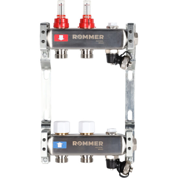 RMS-1201-000002 ROMMER Коллектор из нержавеющей стали с расходомерами, с клапаном вып. воздуха и сли