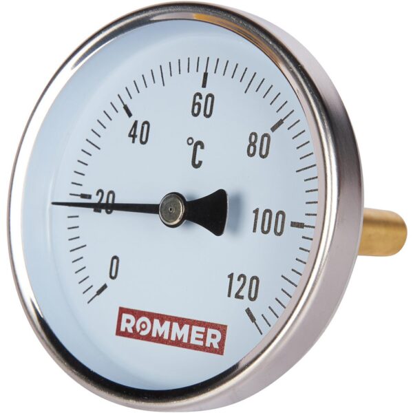 RIM-0001-807515 ROMMER Термометр биметаллический с погружной гильзой. Корпус Dn 80 мм, гильза 75 мм