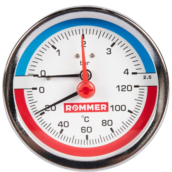 RIM-0005-800415 ROMMER Термоманометр аксиальный в комплекте с автоматическим запорным клапаном. Корп