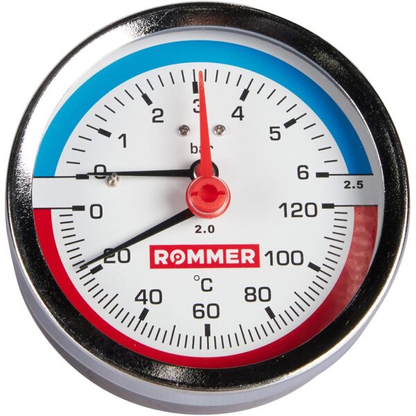 RIM-0005-800615 ROMMER Термоманометр аксиальный в комплекте с автоматическим запорным клапаном. Корп