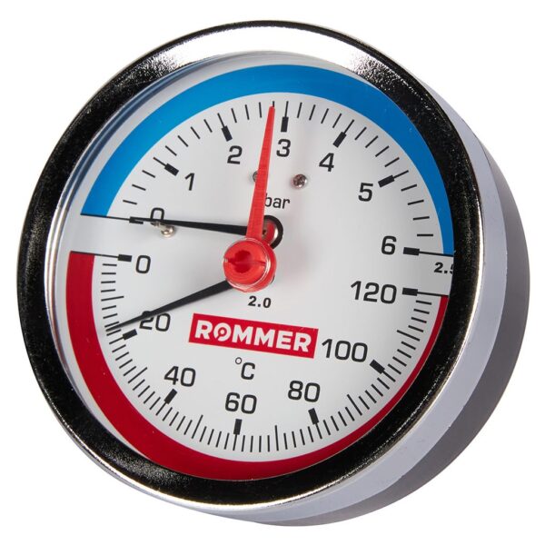 RIM-0005-800615 ROMMER Термоманометр аксиальный в комплекте с автоматическим запорным клапаном. Корп
