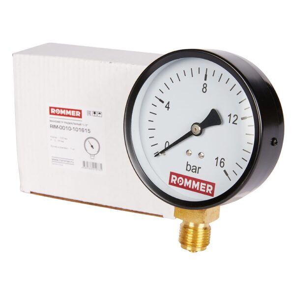 RIM-0010-101615 ROMMER Манометр радиальный. Корпус Dn 100 мм 1/2 , 0...16 бар, кл.2.5