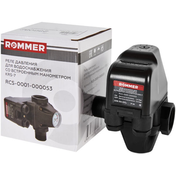 RCS-0001-000053 ROMMER Реле давления для водоснабжения со встроенным манометром KRS-7