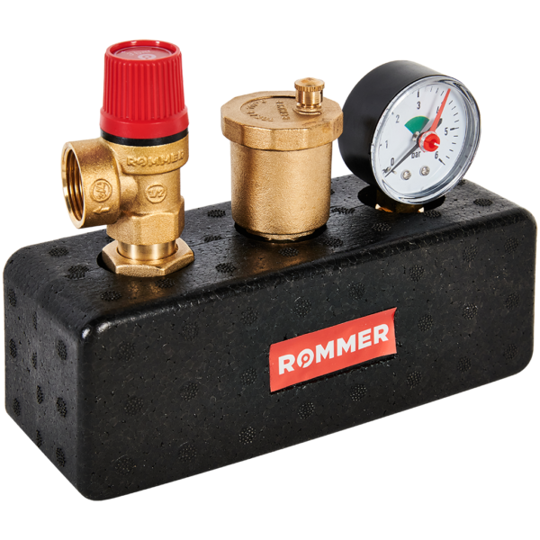 RVS-0004-055025 ROMMER Группа безопасности котла 3 бар, 1 (до 50 кВт) (в теплоизоляции)