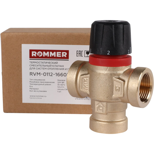 RVM-0112-166020 ROMMER Термостатический смесительный клапан для систем отопления и ГВС 3/4 ВР35-60°