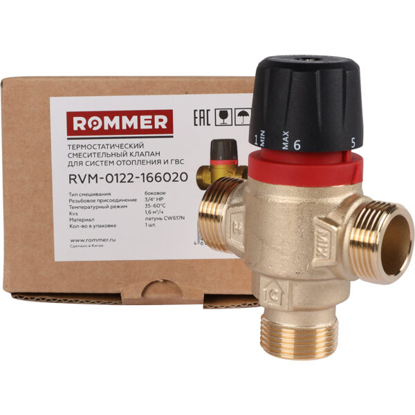 RVM-0122-166020 ROMMER Термостатический смесительный клапан для систем отопления и ГВС 3/4 НР 35-60