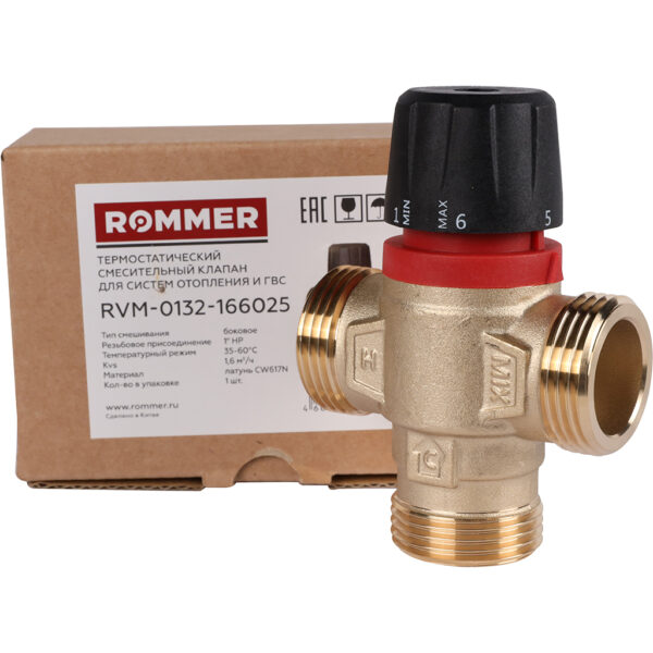 RVM-0132-166025 ROMMER Термостатический смесительный клапан для систем отопления и ГВС 1 НР35-60°С K