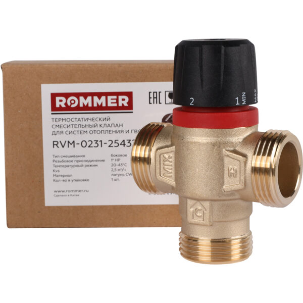 RVM-0231-254325 ROMMER Термостатический смесительный клапан для систем отопления и ГВС 1 НР20-43°С K