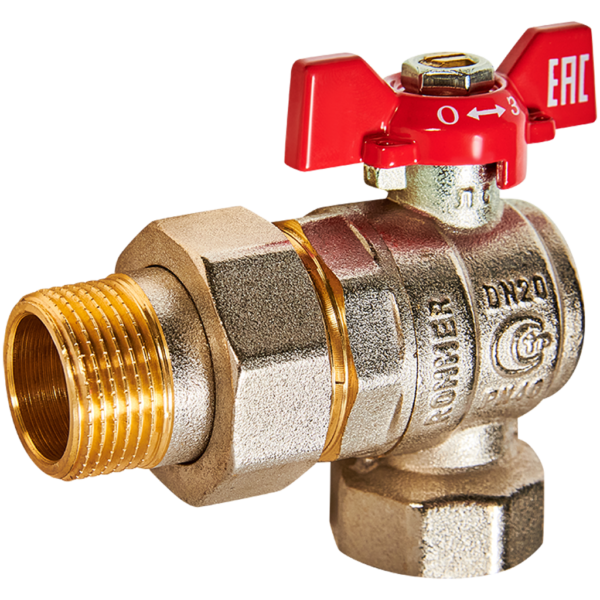 RBV-0006-2610220 ROMMER Кран шаровой угловой с американкой, ВР/НР, ручка бабочка 3/4