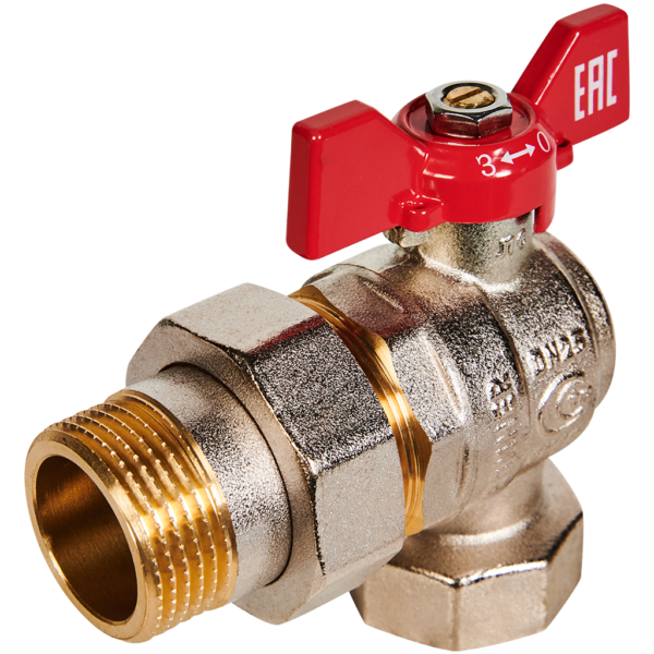 RBV-0006-2610225 ROMMER Кран шаровой угловой с американкой, ВР/НР, ручка бабочка 1