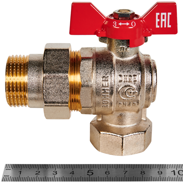 RBV-0006-2610225 ROMMER Кран шаровой угловой с американкой, ВР/НР, ручка бабочка 1