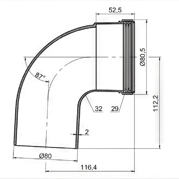 SCA-8080-000090 STOUT Элемент дымохода конденсац. угол 87° DN80 м/п PP-FE
