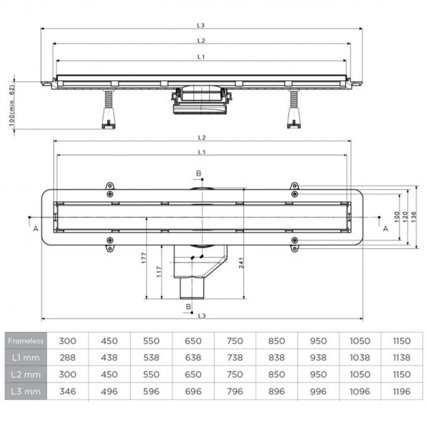 BETTOSERB Душевой лоток BETTO DRAIN Frameless Line 850 Хром матовый/полая под плитку, без р