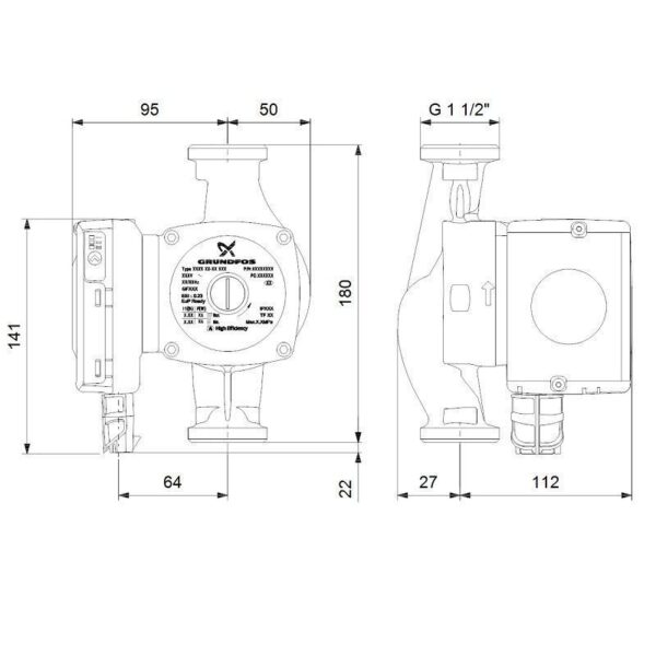 Насос циркуляционный Grundfos UPS2 25-80 180 (1х220В; 0,14кВт), L180