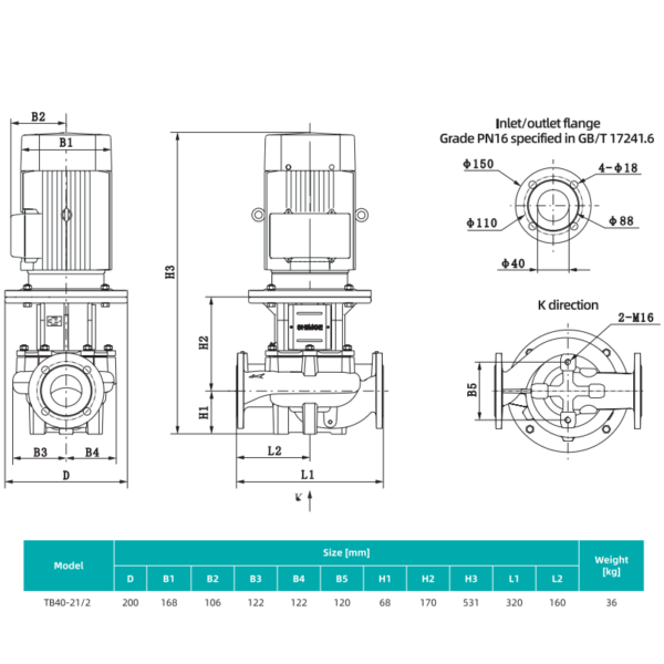 Насос циркуляционный SHIMGE TB 40-21/2-1.5 (3х380В; 1,50кВт)