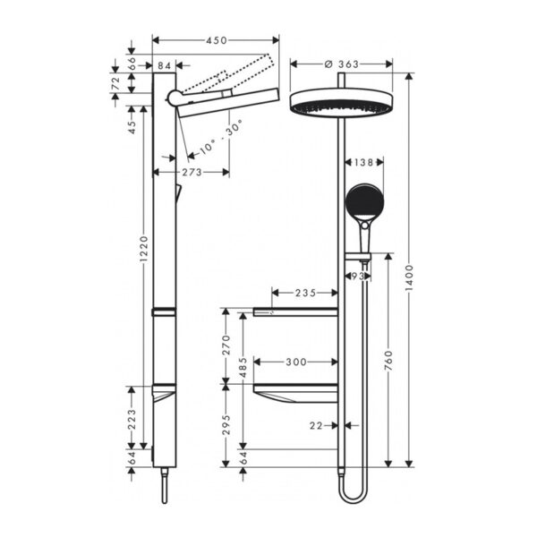 Душевая колонна Hansgrohe Rainfinity Showerpipe 360, скрытый монтаж, белый матовый