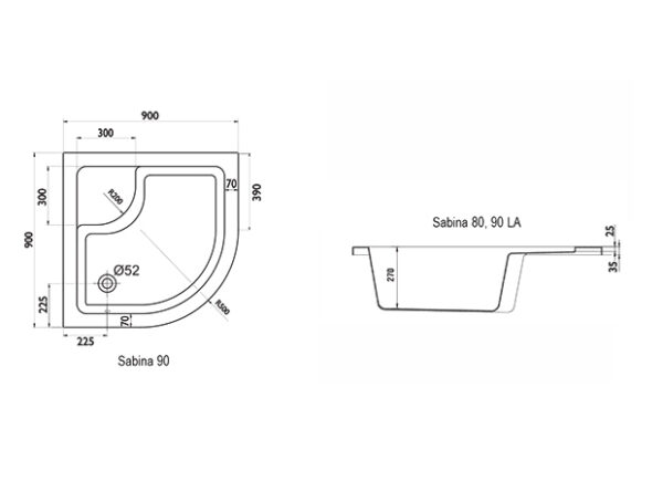 Душевой поддон Ravak SABINA-90 LA белый