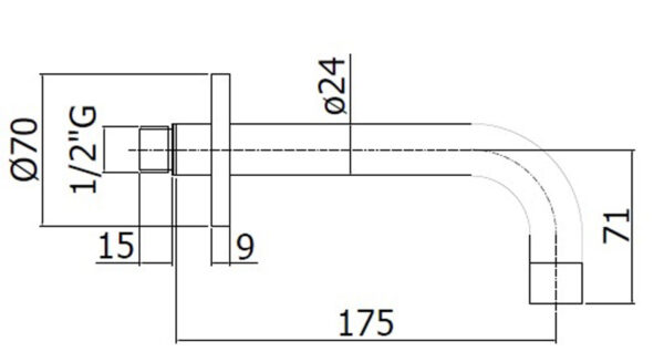 Излив из стены, для ванны Paffoni LIGHT, D24mm, 175 мм, белый матовый