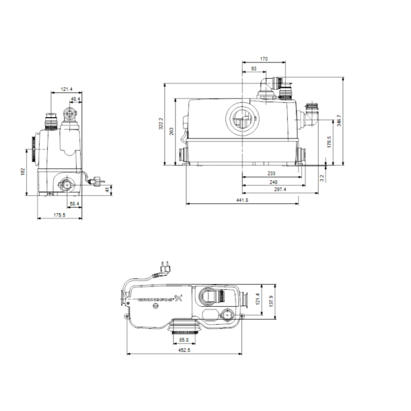 Установка насосная канализационная Grundfos Sololift2 WC-3 (1х220В; 0,62кВт) с кабелем 1,2 м.