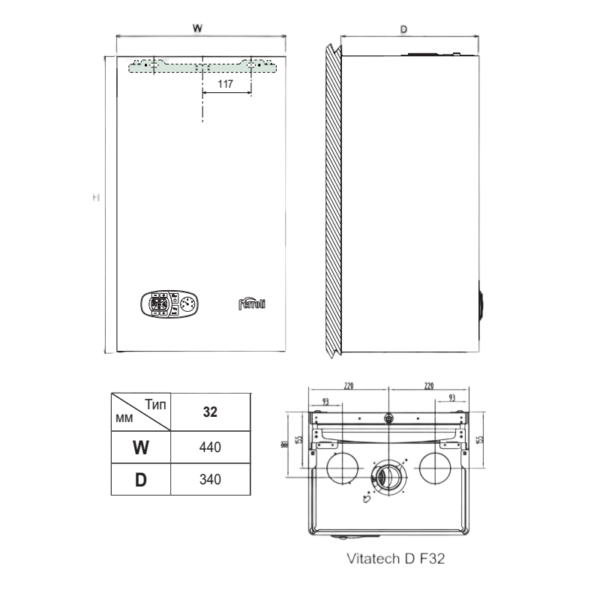 Котел газовый двухконтурный Ferroli Vitatech D F32 (32 кВт), 220В