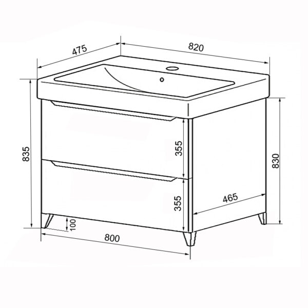 Комплект Тумба Azario LOTOS 80/2 Н 820х475х835 напольная с раковиной Monte 80