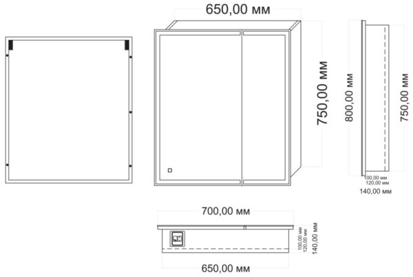 Зеркало-шкаф AZARIO Minio 1Л 700х800 c подсветкой и диммером