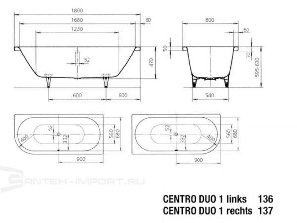 Ванна стальная Kaldewei Centro Duo Standard 180х80 см левая