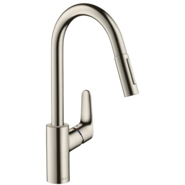 Hansgrohe Focus Смеситель для кухни однорычажный, с выдвижным душем, 1/2, под сталь