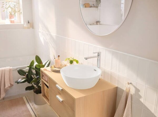 Смеситель для раковины-чаши Hansgrohe Rebris S со сливным гарнитуром, керамический картридж, хром