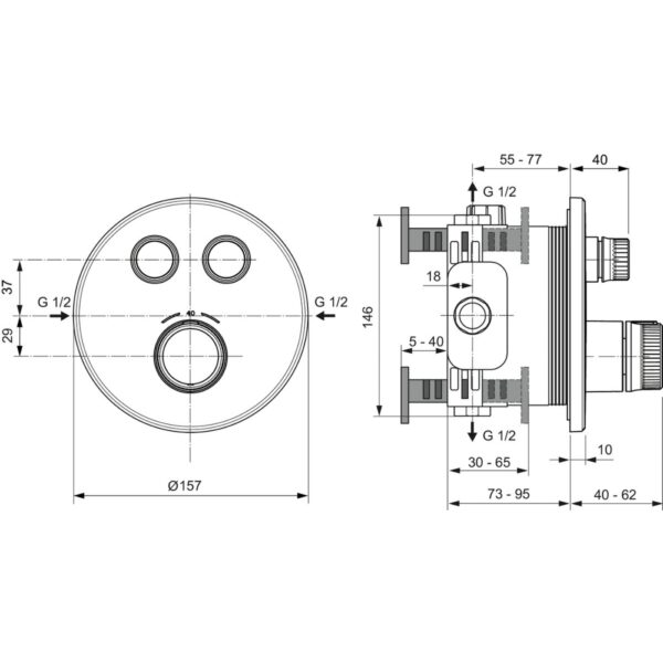 Смеситель для душа Ideal Standard CERATHERM NAVIGO встраиваемый, термостатический, на 2 выхода, круг