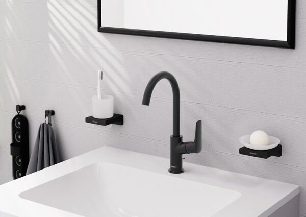 Смеситель для раковины Hansgrohe Logis керамический картридж, поворотный излив, черный матовый