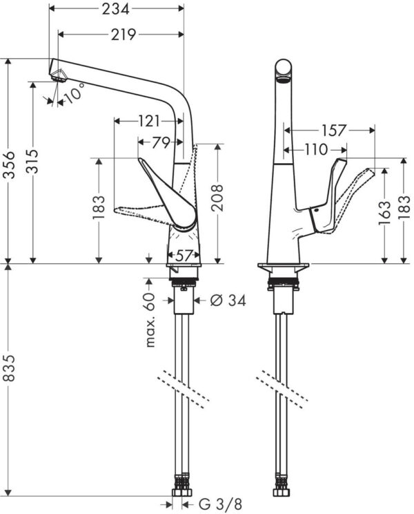 Смеситель для кухонной мойки Hansgrohe Metris M71 320,однорычажный, под сталь